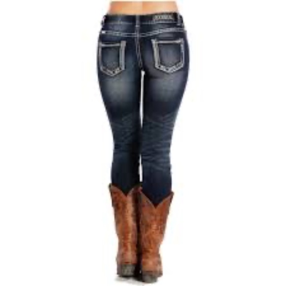 Rock & Roll Cowgirl Dark Vintage Wash Skinny Jean low rise  - size 25 x 32 - Picture 1 of 11